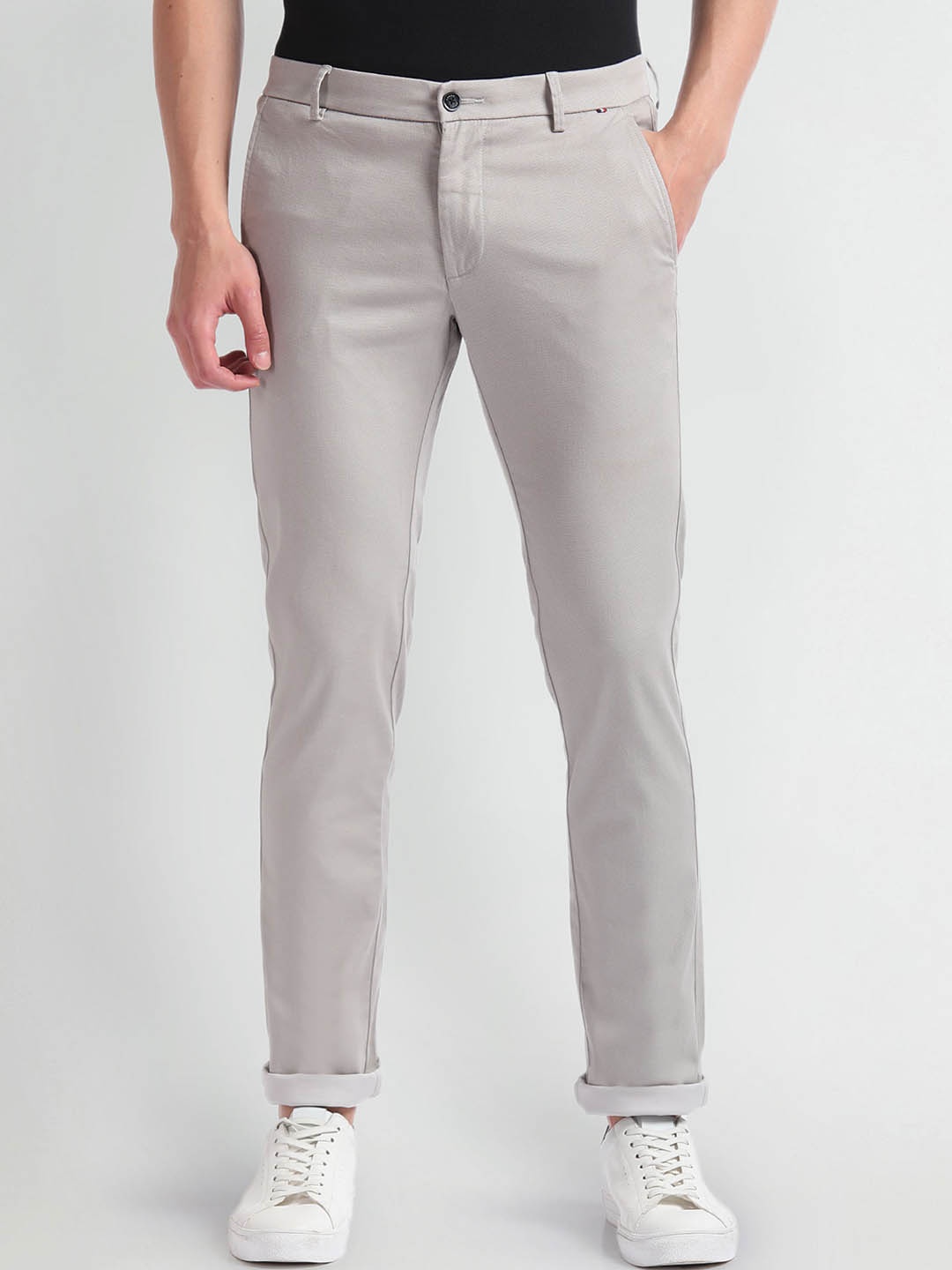 

Arrow Sport Men Mid-Rise Slim Fit Dobby Chinos Trousers, Grey
