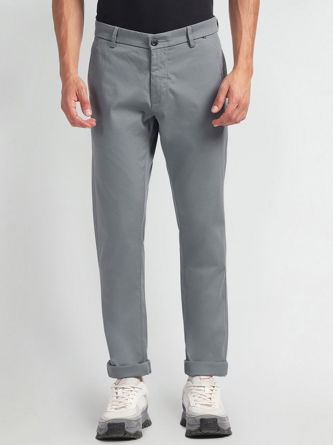 

Arrow Sport Men Mid-Rise Plain Cotton Slim Fit Chinos Trousers, Grey