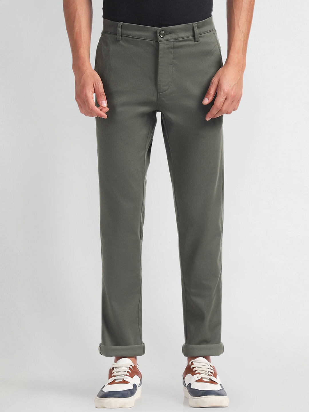 

Arrow Sport Men Mid-Rise Plain Cotton Slim Fit Chinos Trousers, Green