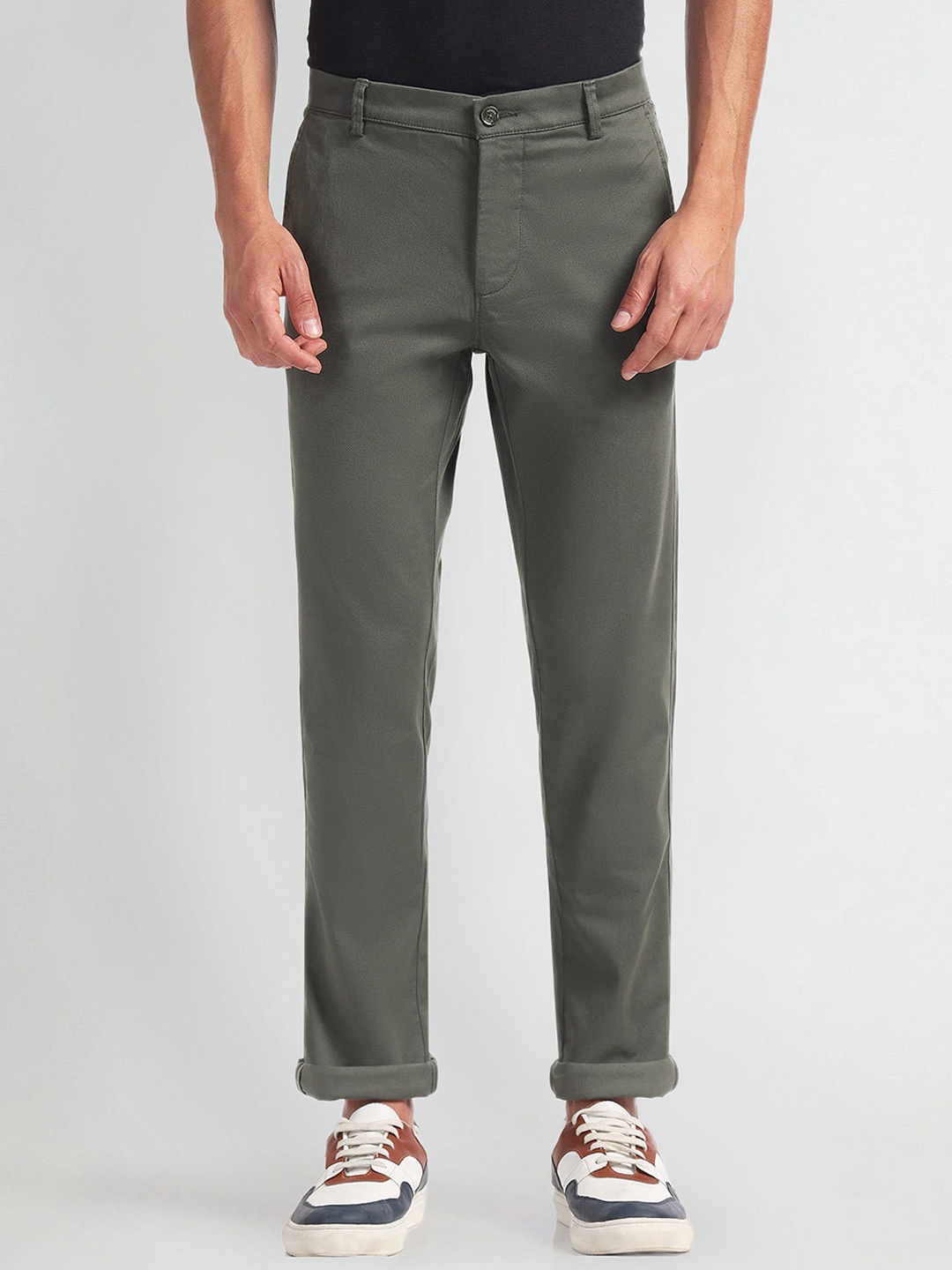 

Arrow Sport Men Mid-Rise Cotton Slim Fit Chinos Casual Trousers, Green