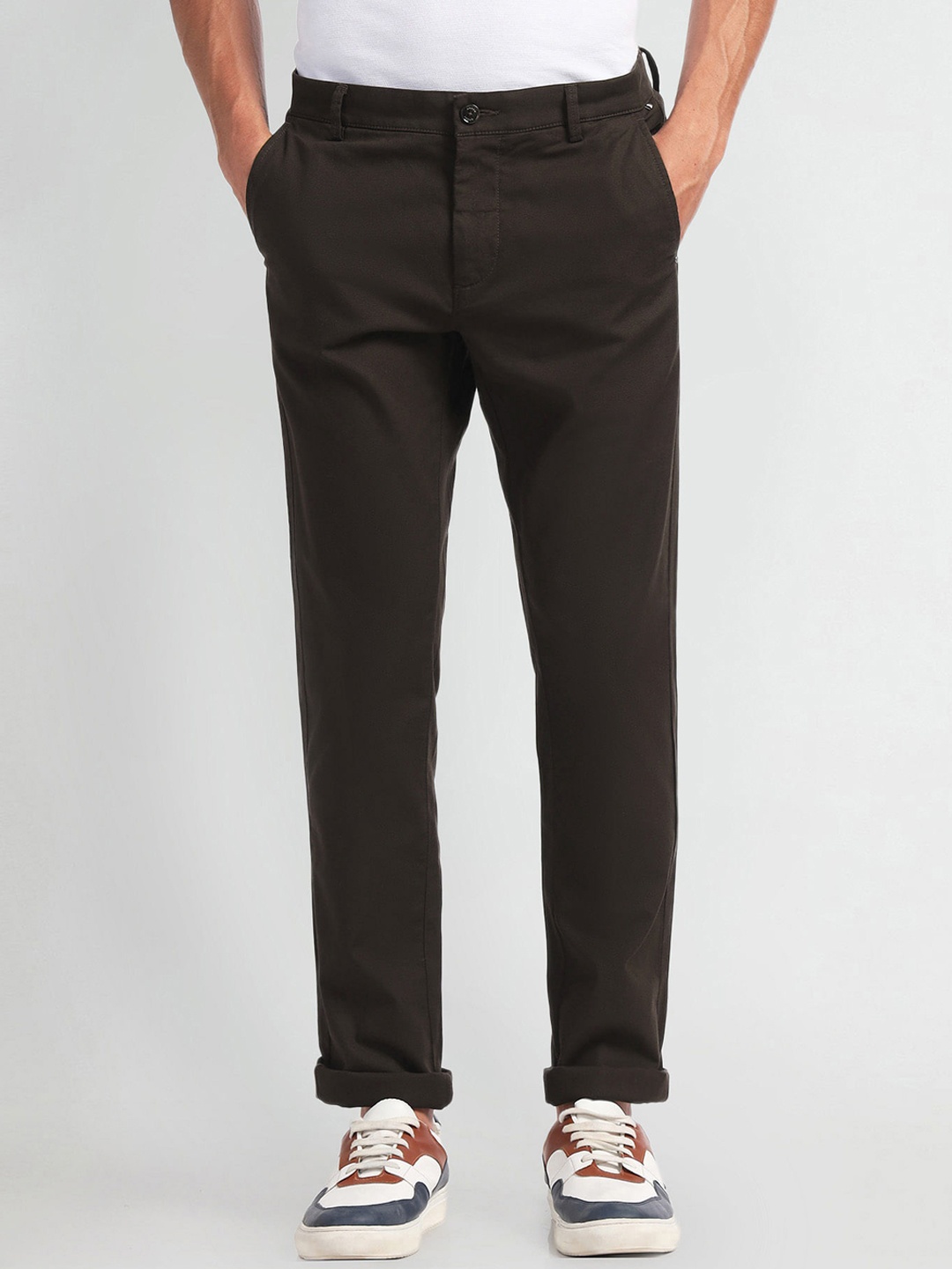 

Arrow Sport Men Slim Fit Mid Rise Trousers, Brown