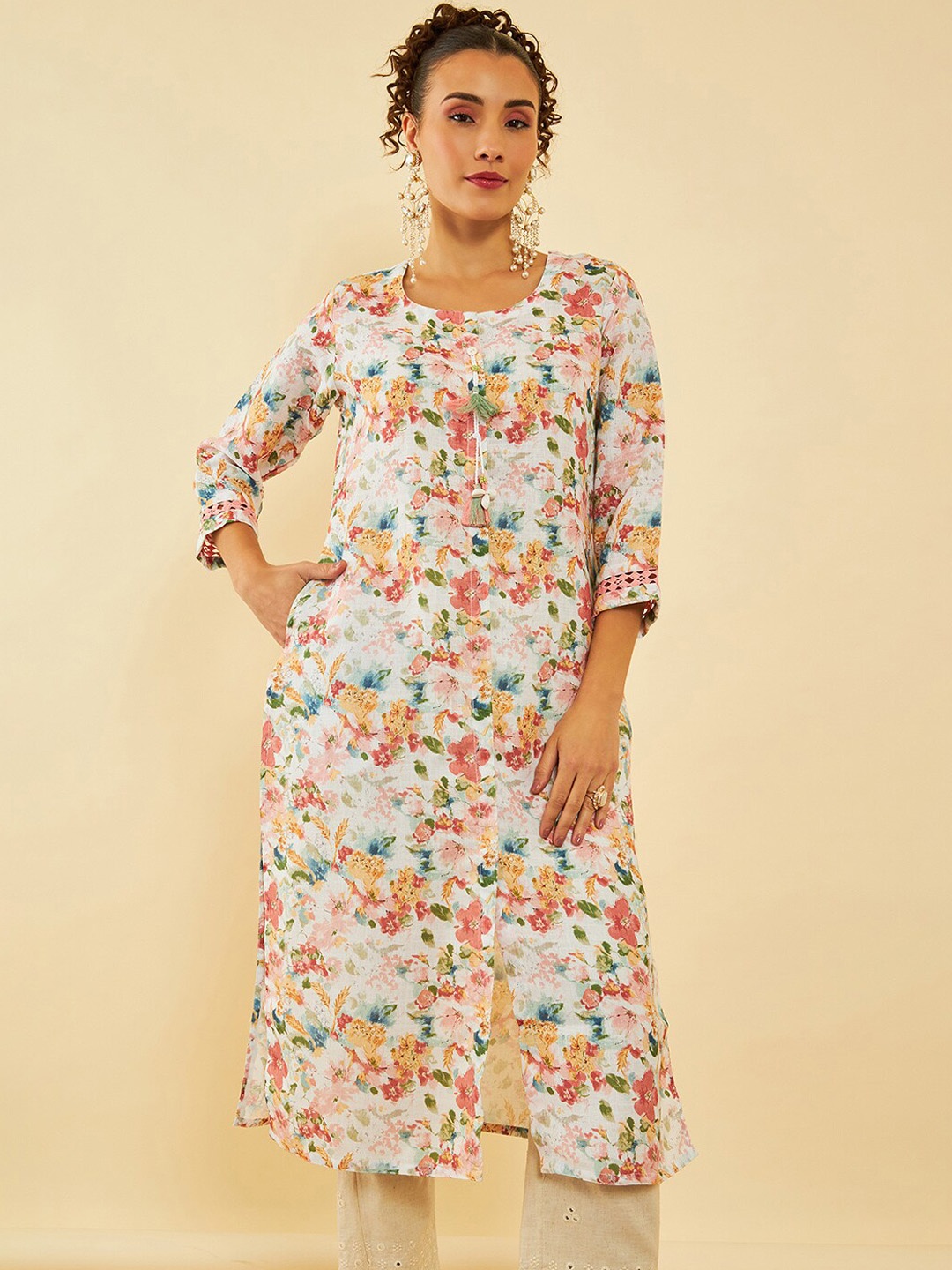 

Soch Floral Printed Straight Kurta, White