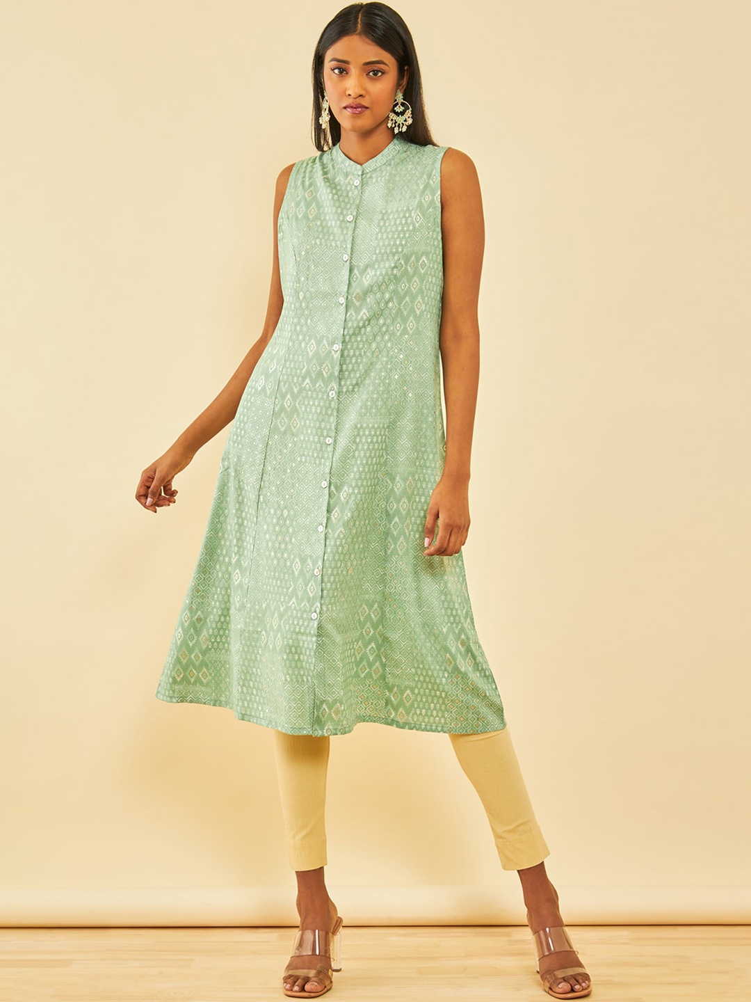 

Soch Floral Printed Mandarin Collar Kurta, Green