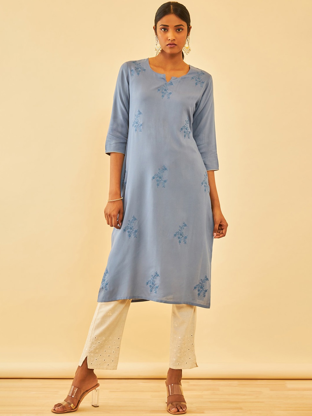 

Soch Rayon Embroidered Kurta With Thread Work, Blue