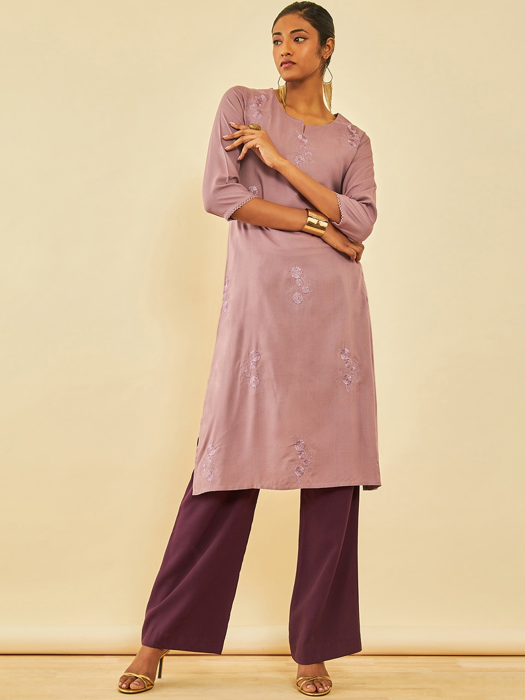 

Soch Ethnic Motifs Embroidered Kurta With Thread Work, Mauve