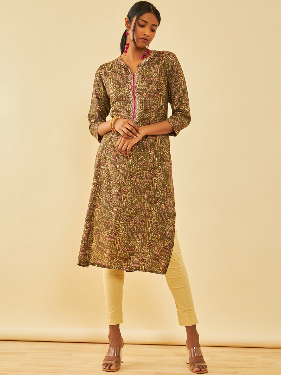 

Soch Abstract Printed Gotta Patti Modal Kurta, Green