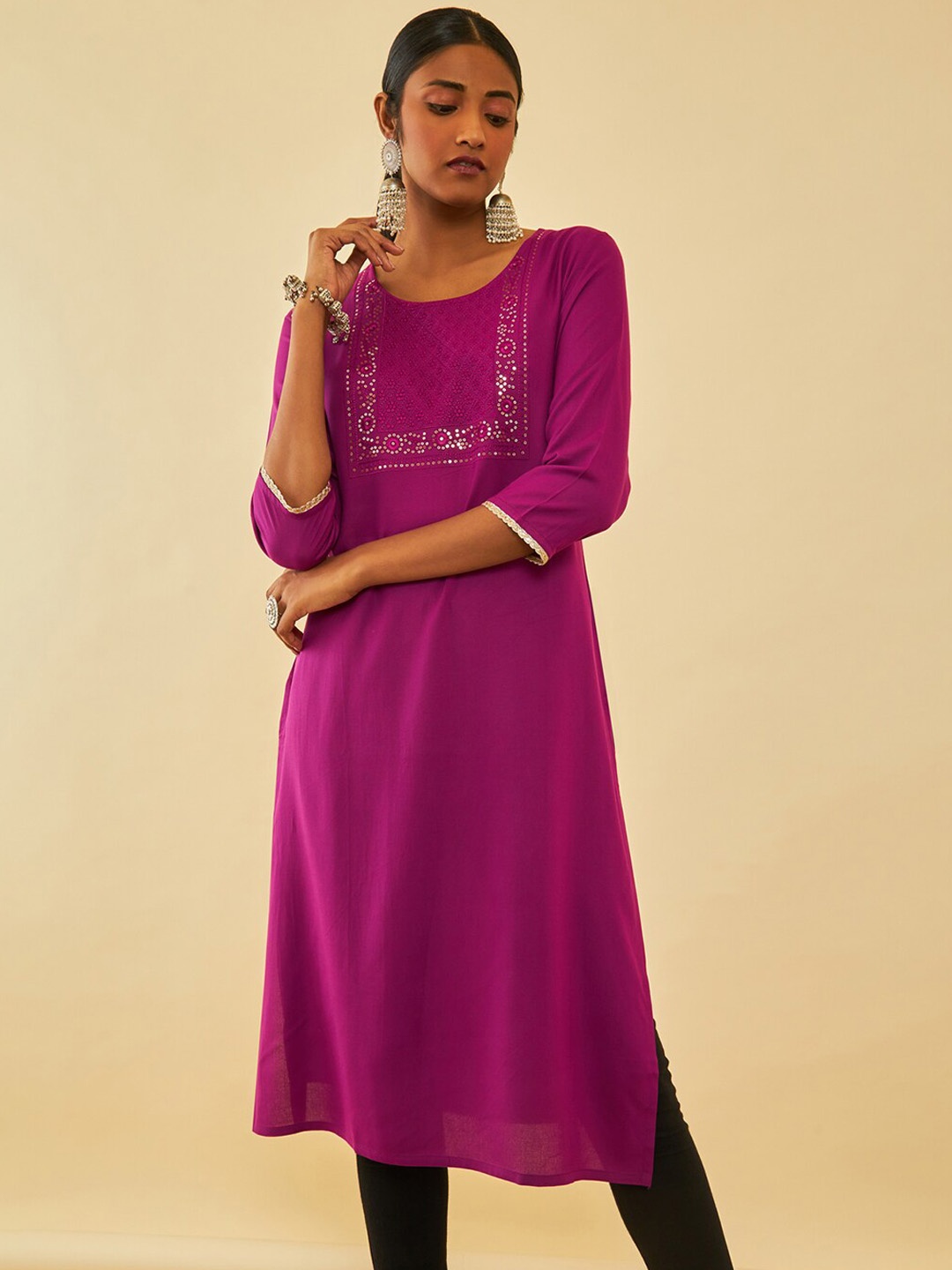 

Soch Abstract Yoke Design Sequins Embroidered Kurta, Magenta
