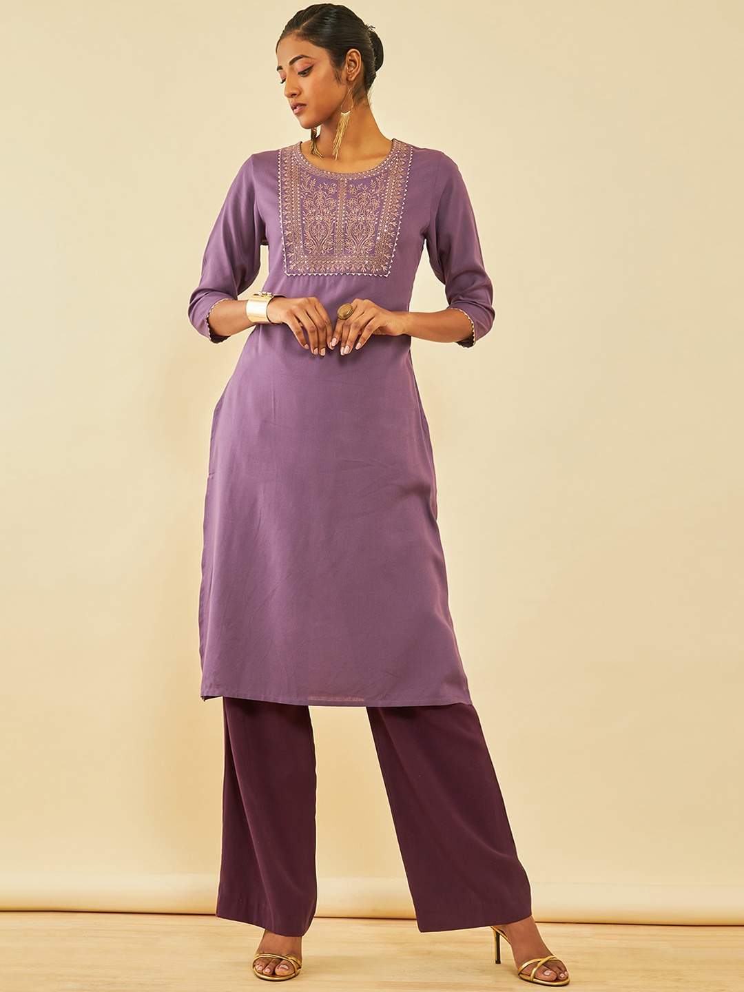 

Soch Embroidered Yoke Design Kurta With Sequins, Purple