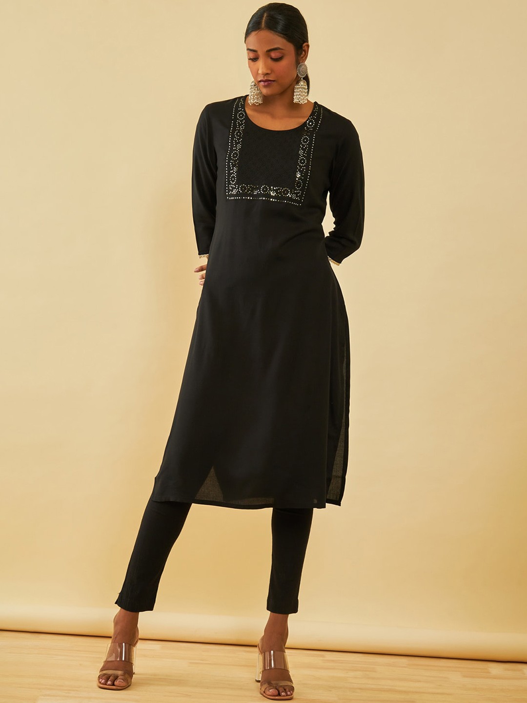 

Soch Abstract Yoke Design Sequins Kurta, Black