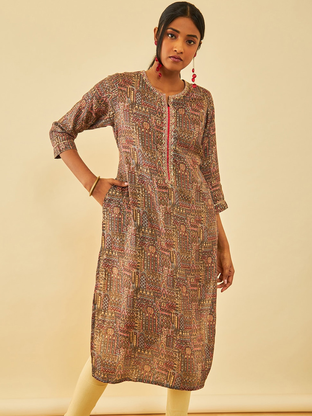 

Soch Foil Printed Straight Kurta, Grey