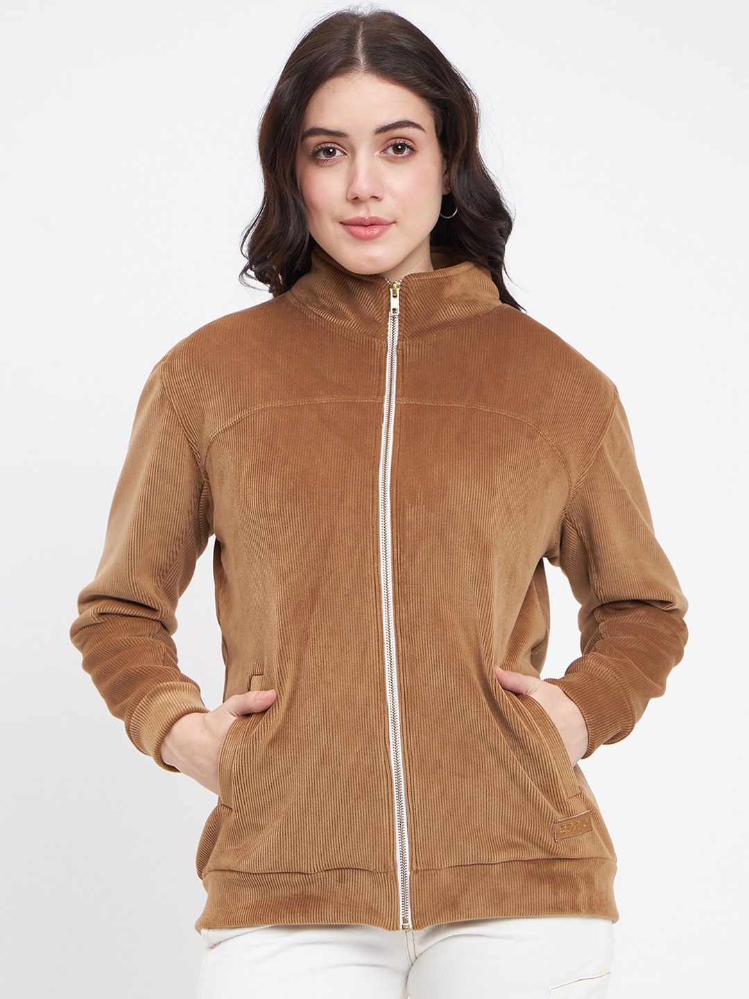 

EDRIO Mock Collar Cotton Tailored Jacket, Brown