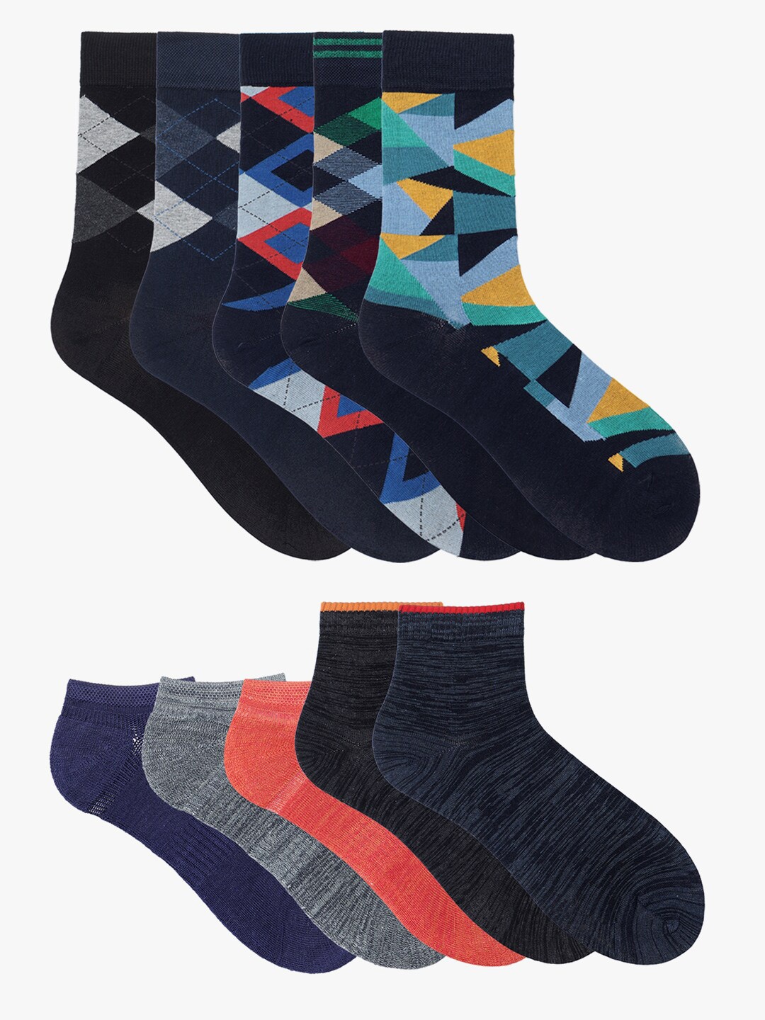 

Soxytoes Unisex Pack Of 10 Patterned Cotton Ankle-Length Socks, Black