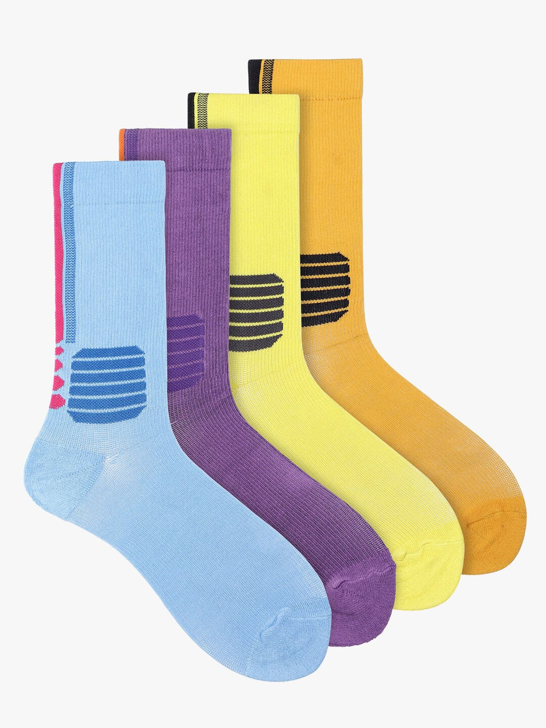 

Soxytoes Unisex Pack Of 4 Patterned Cotton Calf Length Socks, Yellow