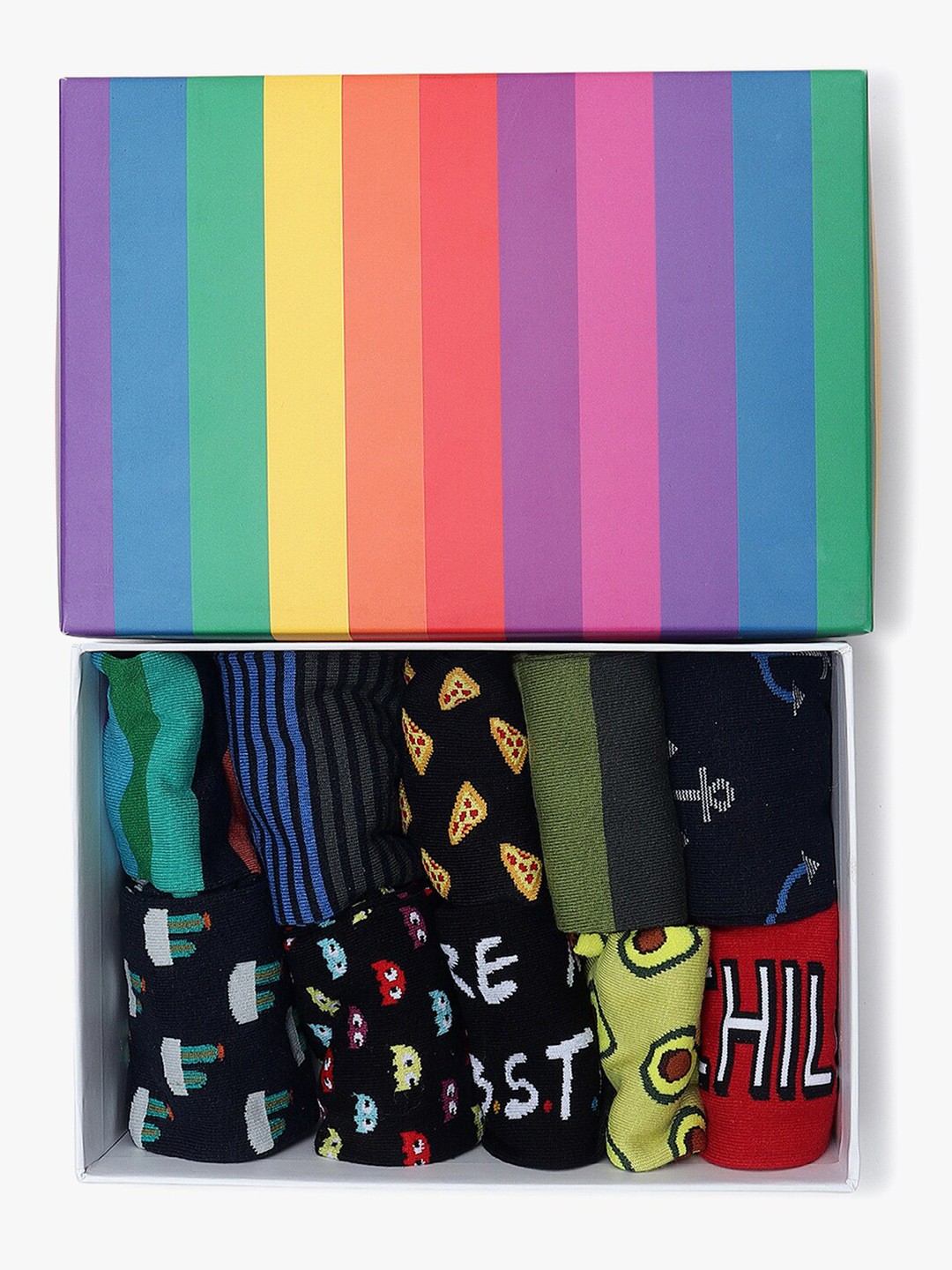 

Soxytoes Unisex Pack Of 10 Patterned Cotton Ankle-Length Socks, Black