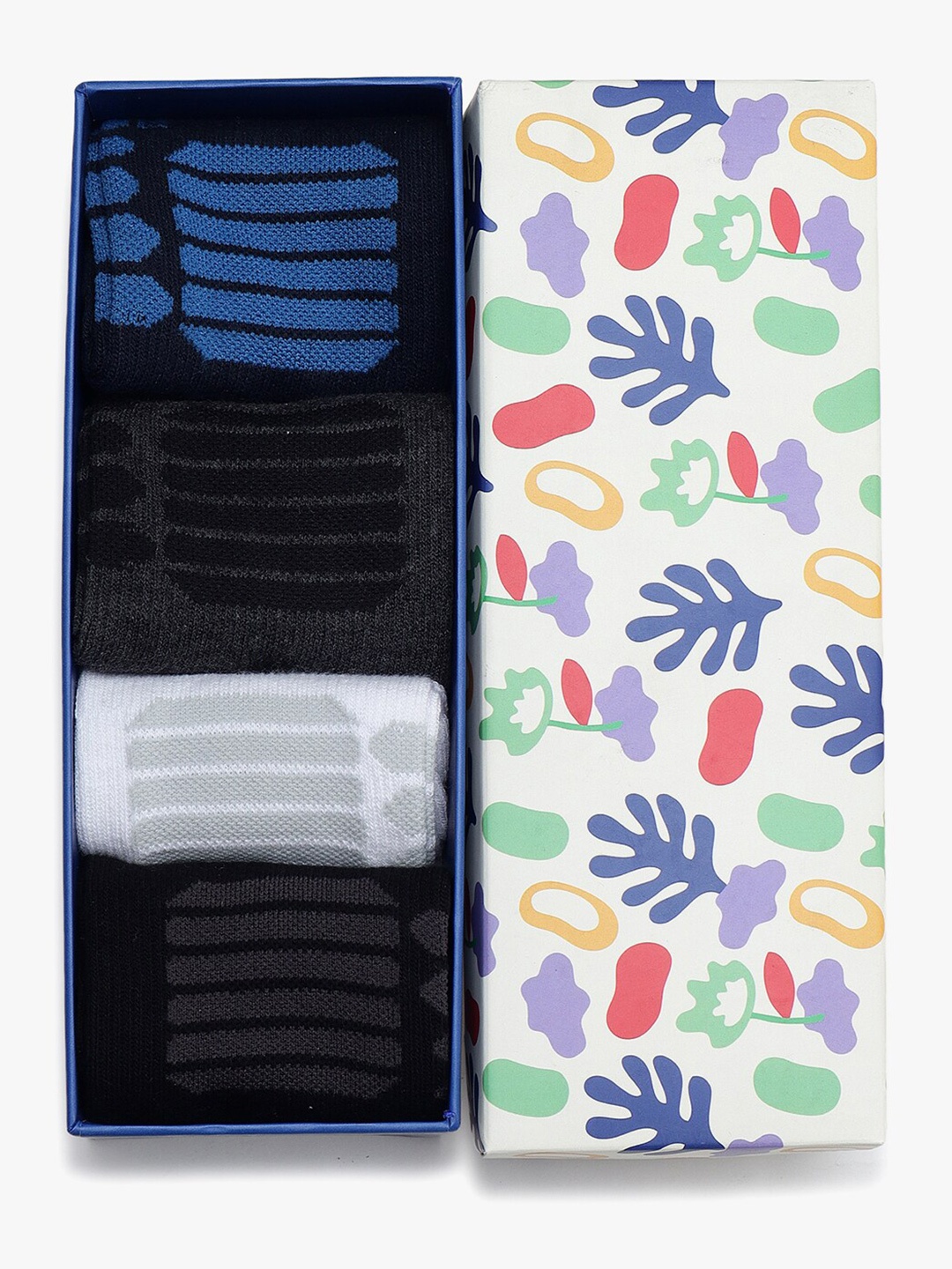 

Soxytoes Unisex Pack Of 4 Patterned Cotton Above Ankle-Length Socks, Black