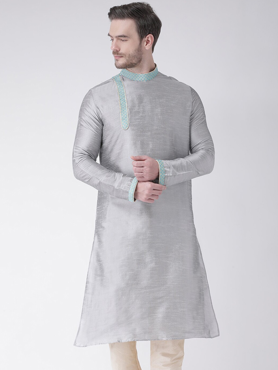 

DEYANN Angrakha Mock Collor Kurta with Churidar, Silver