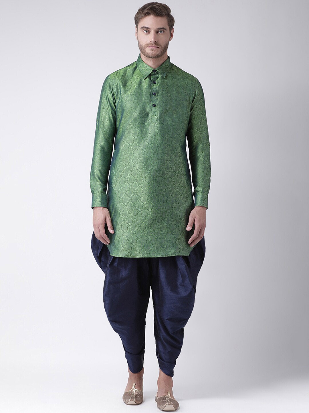

DEYANN Floral Printed Shirt Collar Straight Kurta with Patiala, Green