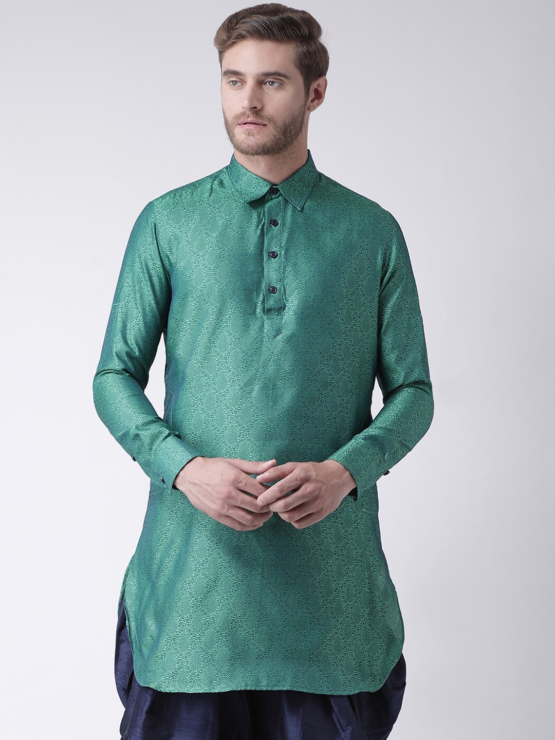 

DEYANN Floral Printed Shirt Collar Straight Kurta with Patiala, Green