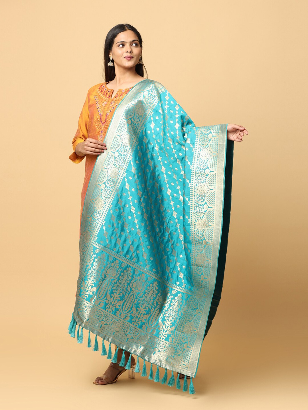 

PATLIPALLU Woven Design Dupatta with Zari, Teal