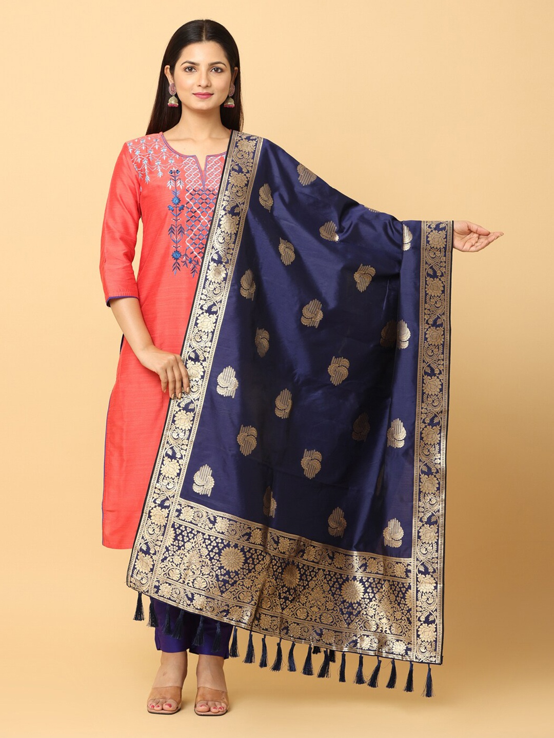 

PATLIPALLU Woven Design Dupatta With Zari, Navy blue