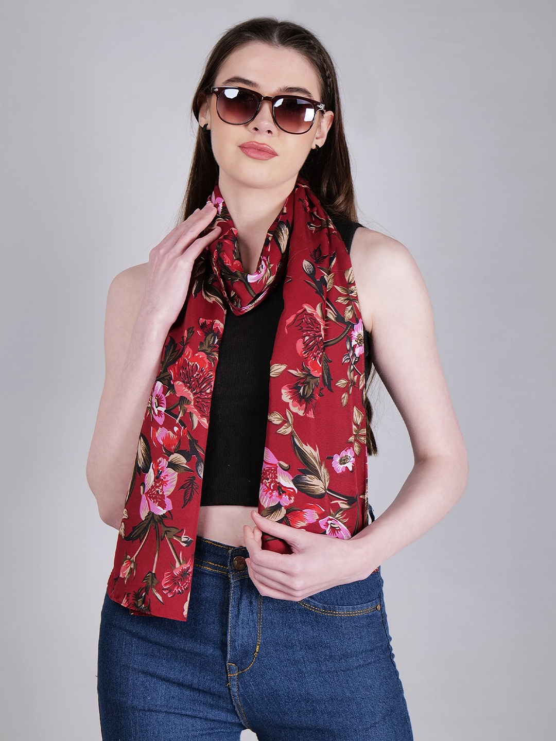 

DressBerry Floral Printed Scarf, Red