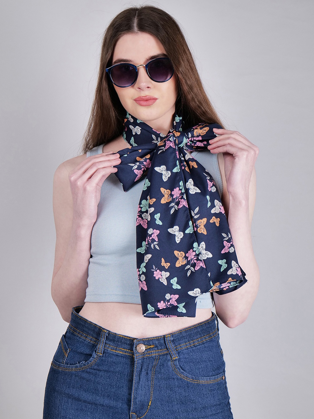 

DressBerry Navy Blue Conversational Printed Scarf