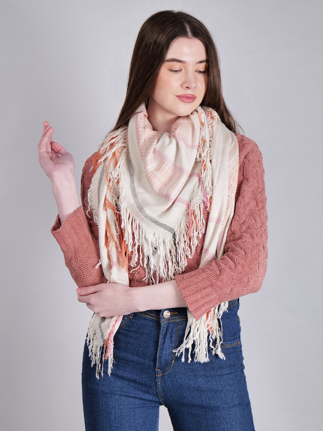 

DressBerry White Printed Cotton Scarf