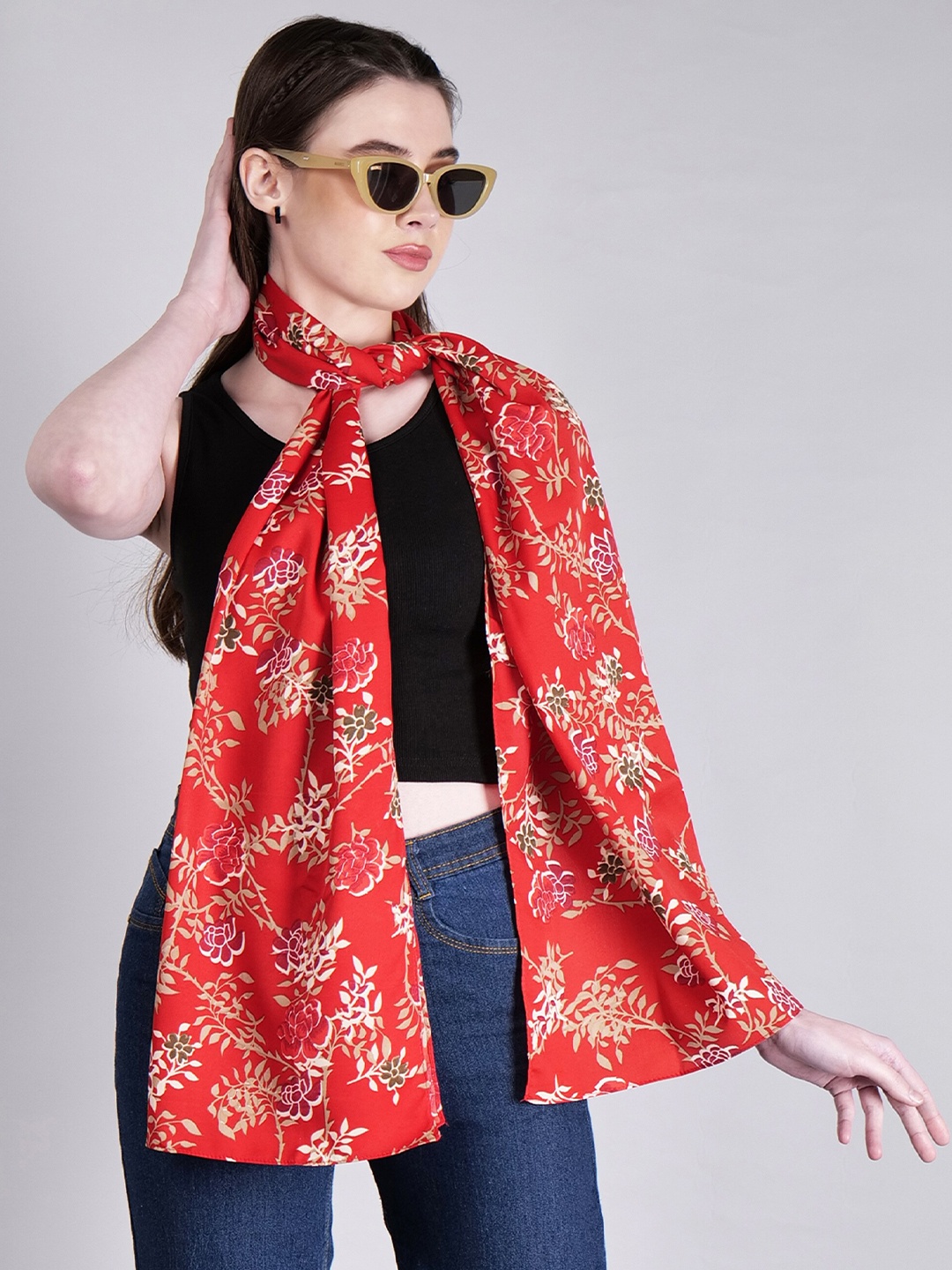 

DressBerry Red Floral Printed Scarf