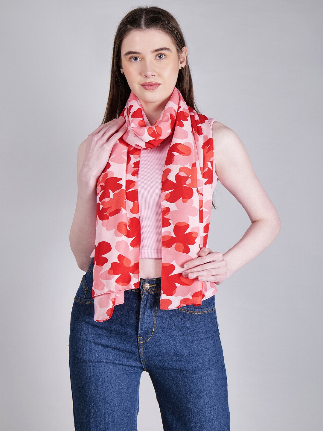 

DressBerry Red Floral Printed Scarf