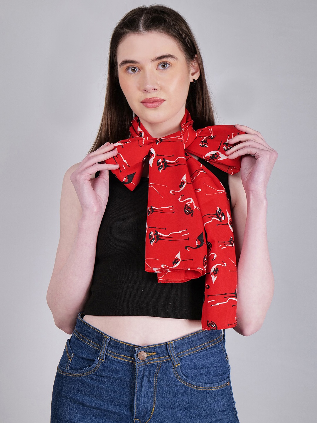 

DressBerry Red Conversational Printed Scarf