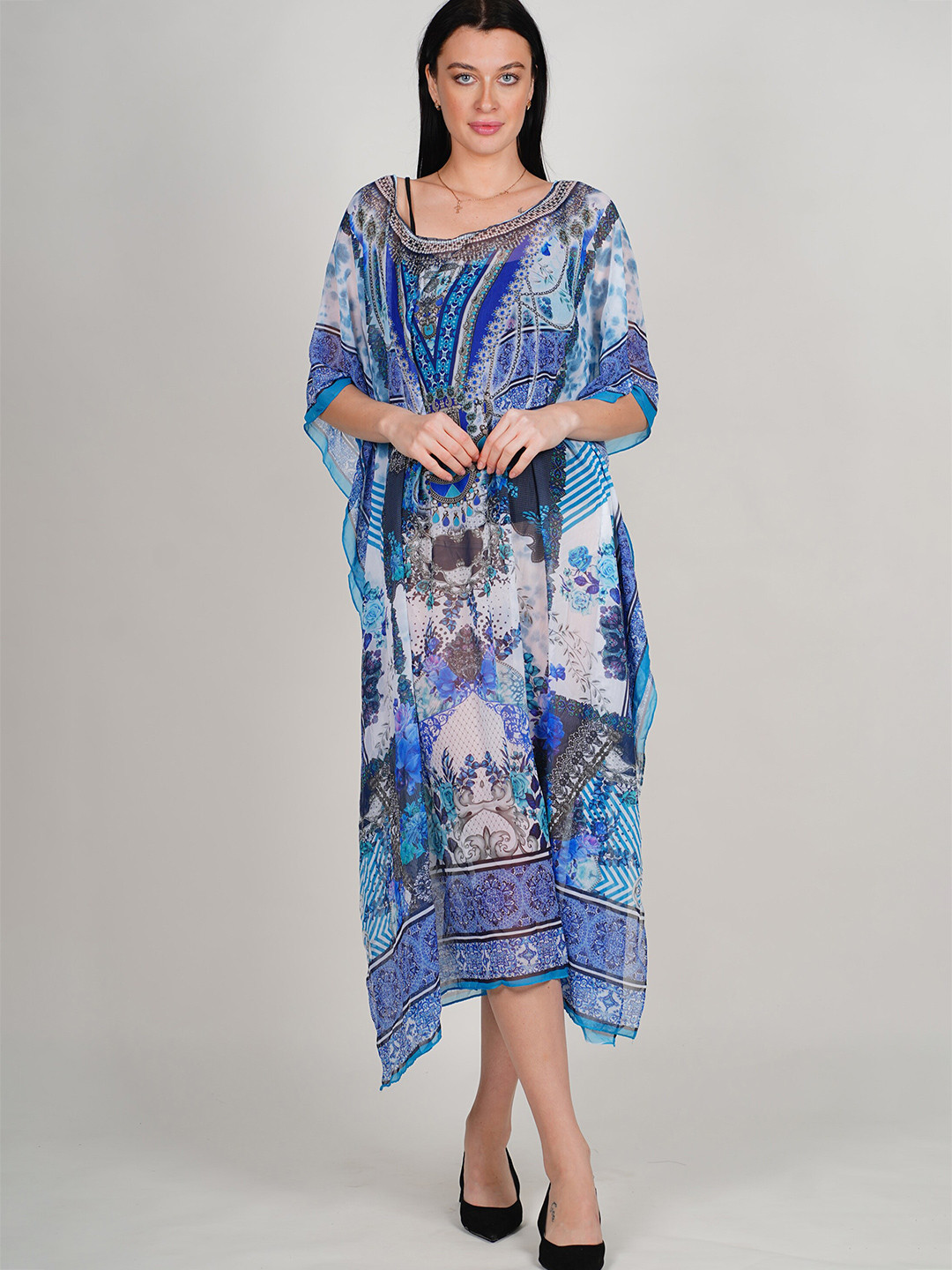 

Rajoria Instyle Print Kimono Sleeve Georgette Kaftan Midi Dress, Multi