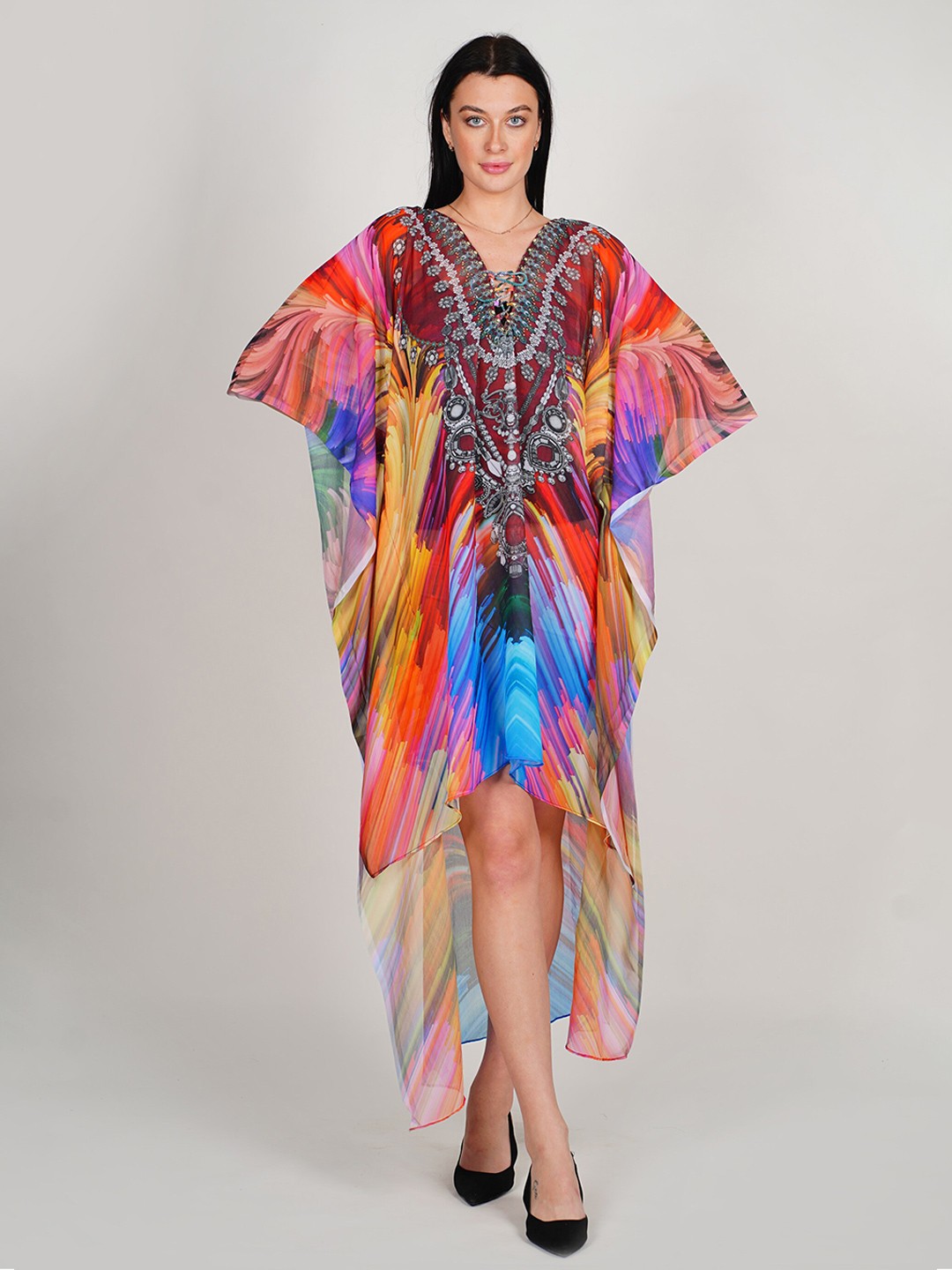 

Rajoria Instyle Print Flared Sleeve Georgette Kaftan Dress, Multi