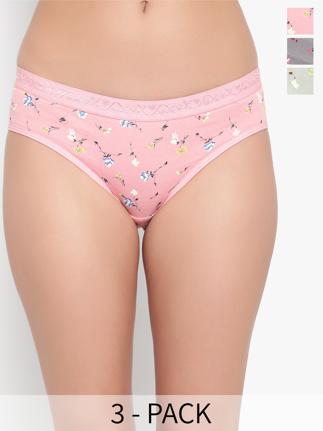 

Velvi FIGURE Pack Of 3 Printed Bikini Briefs, Pink
