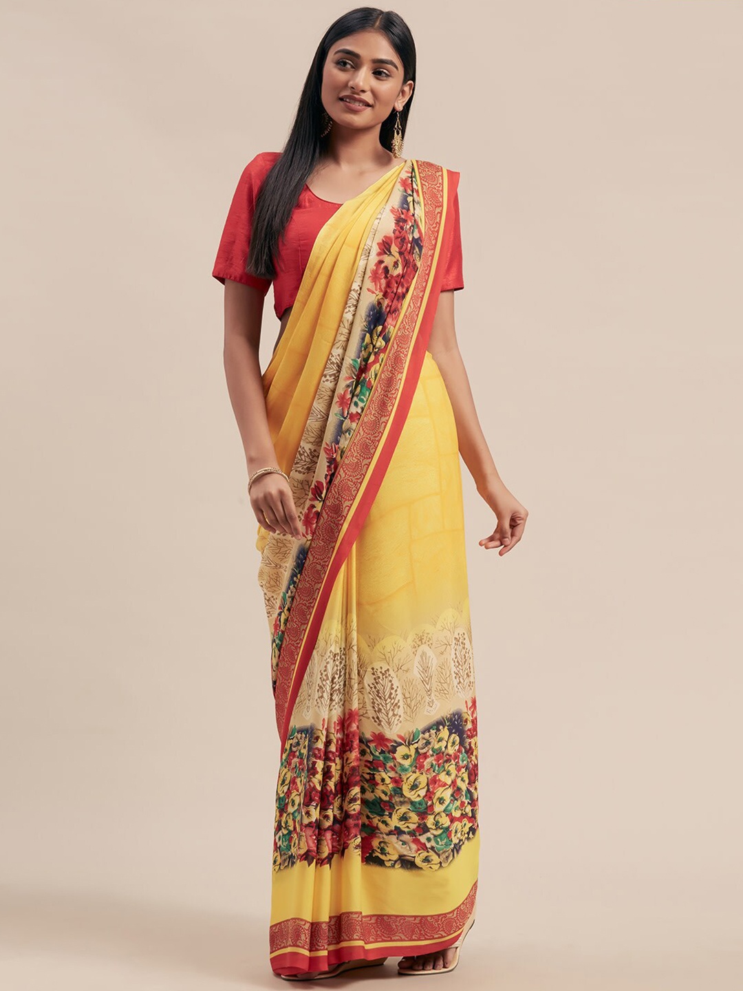 

Shaily Floral Printed Saree, Yellow