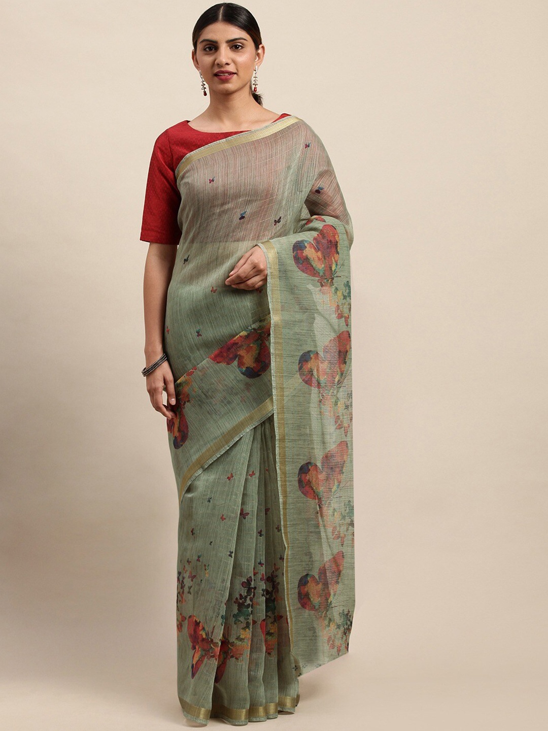 

Shaily Floral Printed Saree, Green