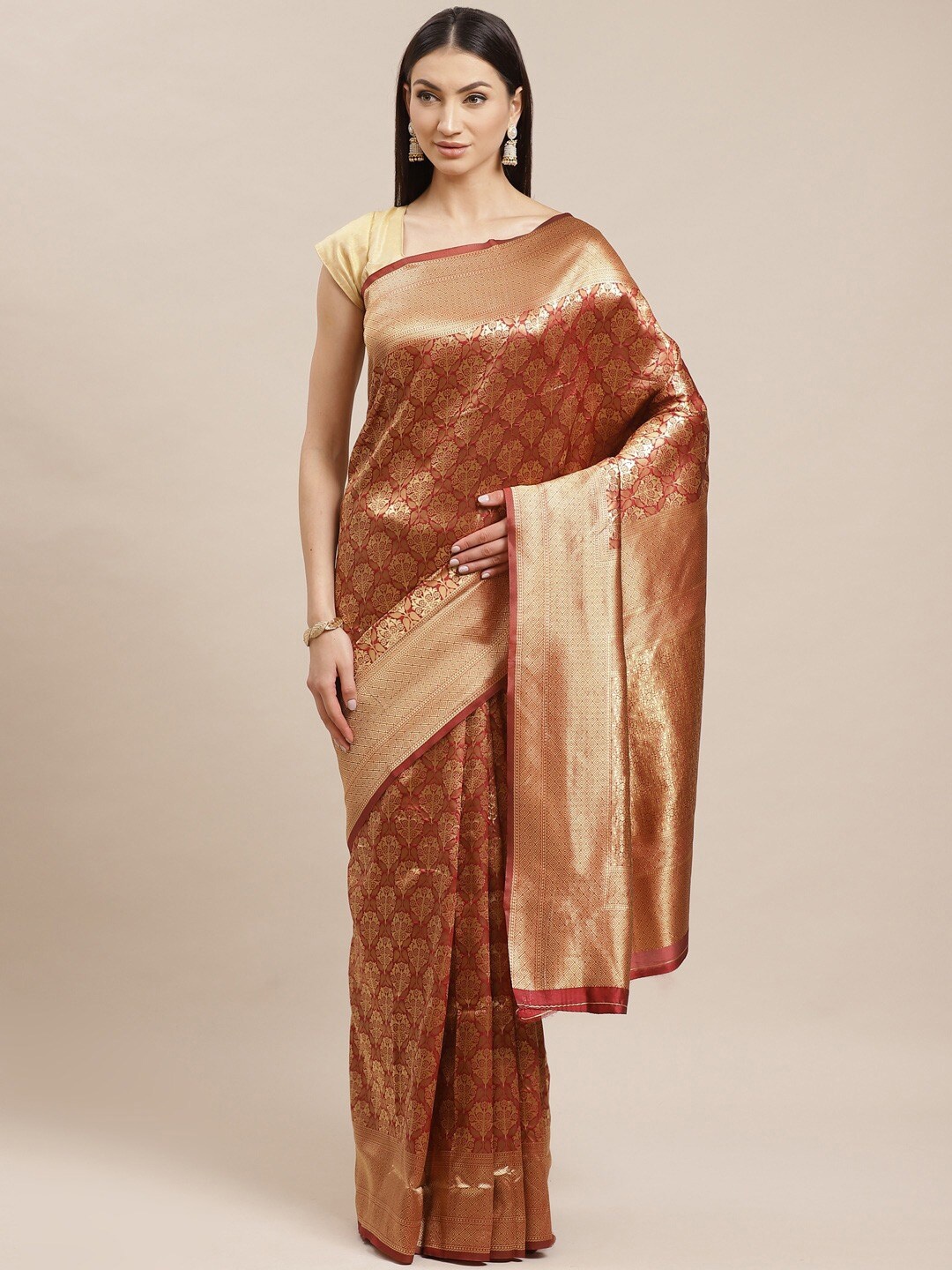 

Shaily Ethnic Motifs Woven Design Zari Saree, Maroon