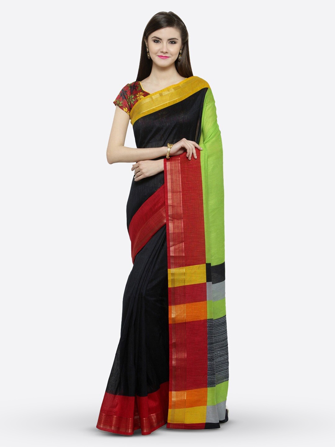 

Shaily Colourblocked Zari Saree, Black
