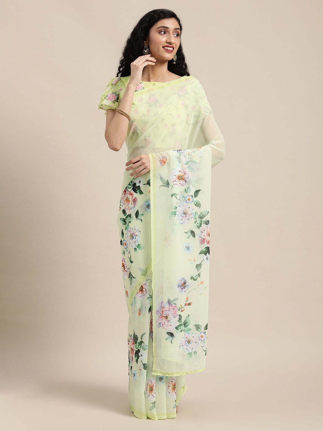 

Shaily Floral Printed Saree, Green