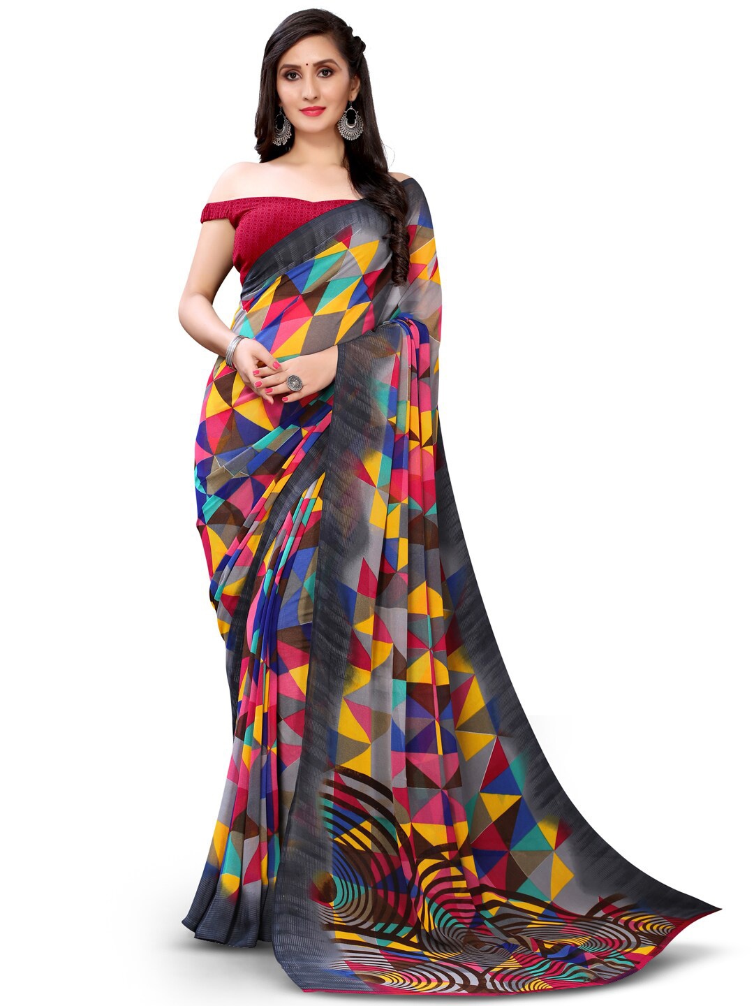 

Shaily Abstract Printed Saree, Black