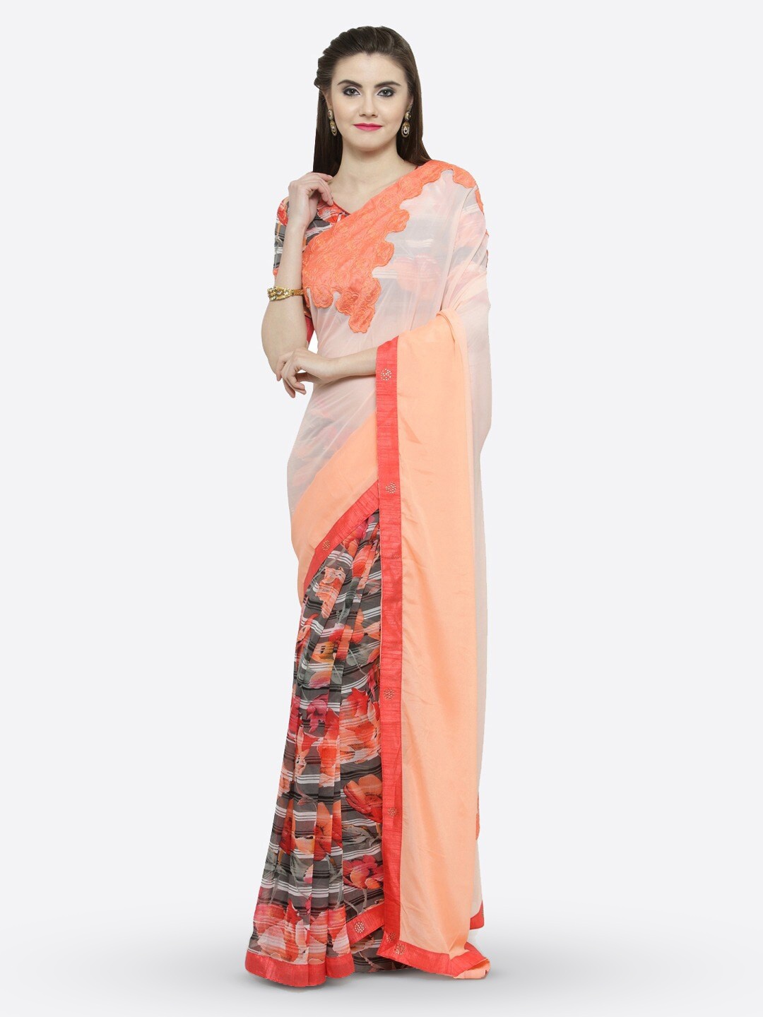 

Shaily Floral Embroidered Saree, Cream