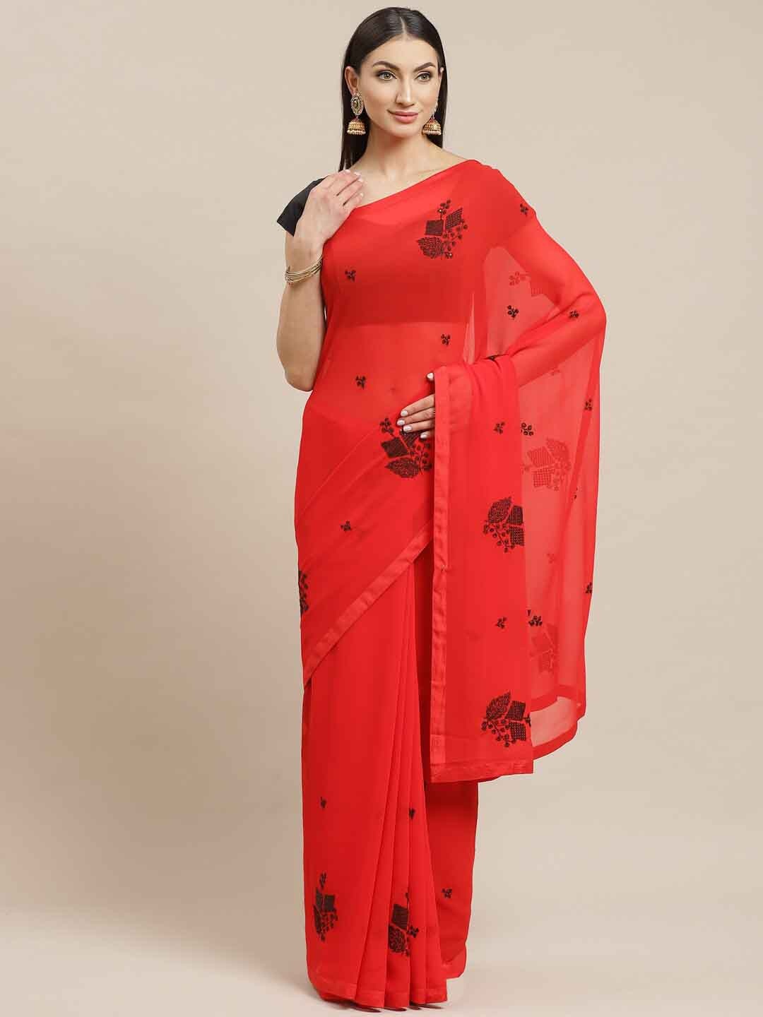 

Shaily Ethnic Motifs Embroidered Saree, Red