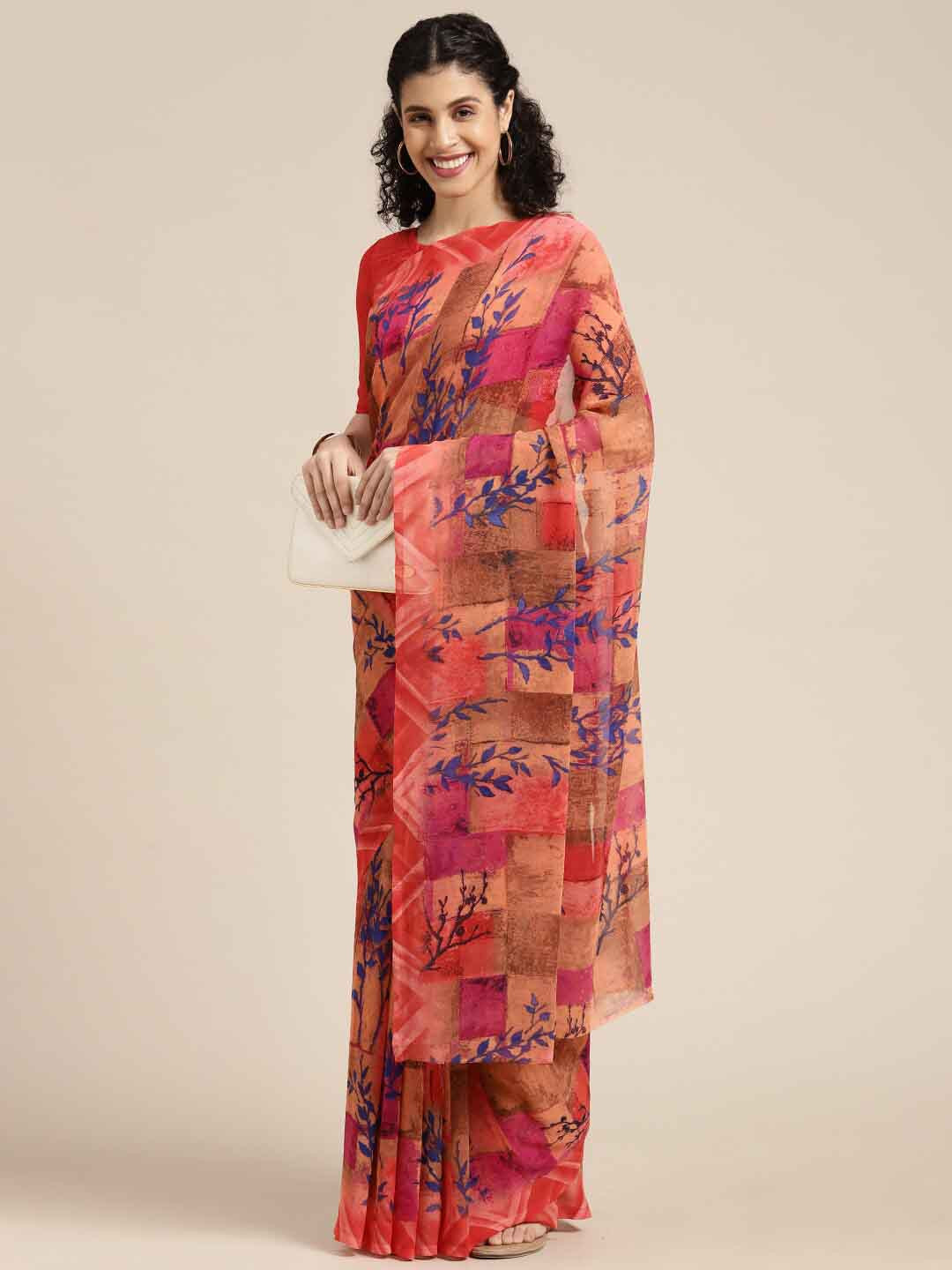 

Shaily Floral Printed Saree, Red