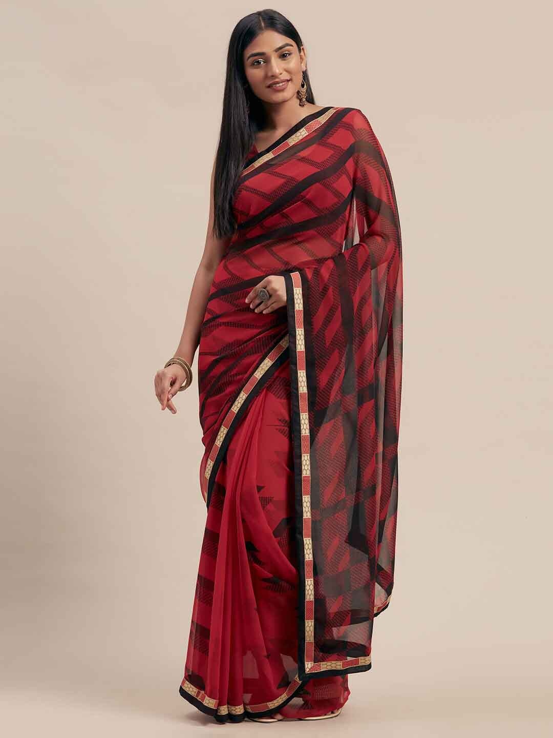 

Shaily Geometric Printed saree, Red
