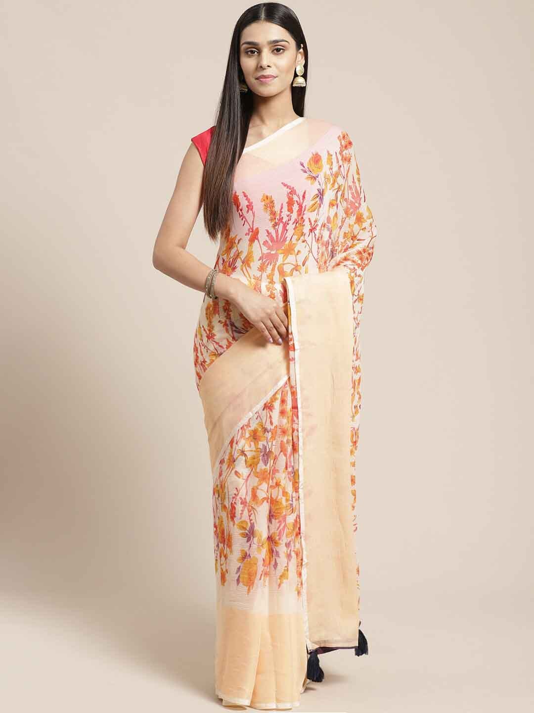 

Shaily Floral Printed Saree, Beige