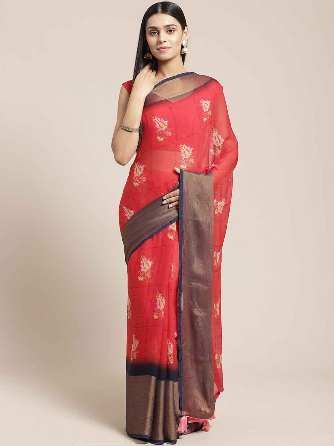 

Shaily Floral Printed Saree, Red