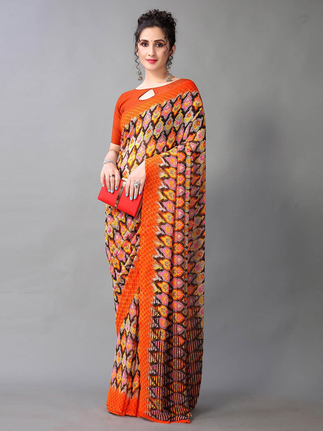 

Shaily Abstract Printed saree, Orange