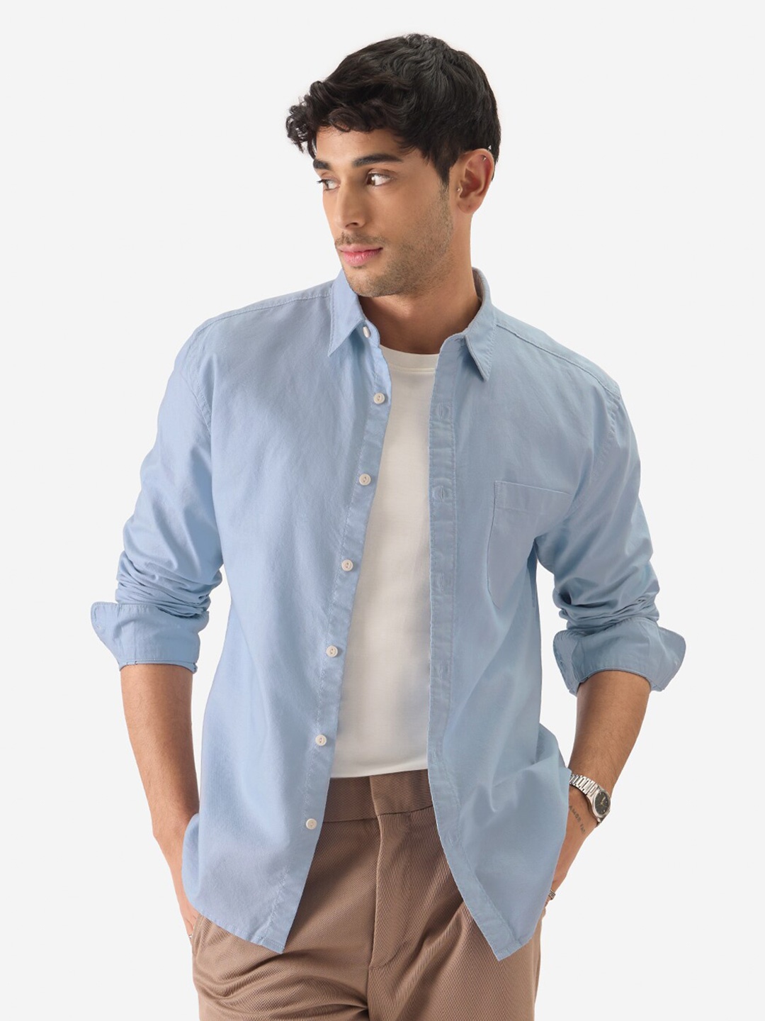 

The Souled Store Spread Collar Long Sleeves Casual Shirt, Blue