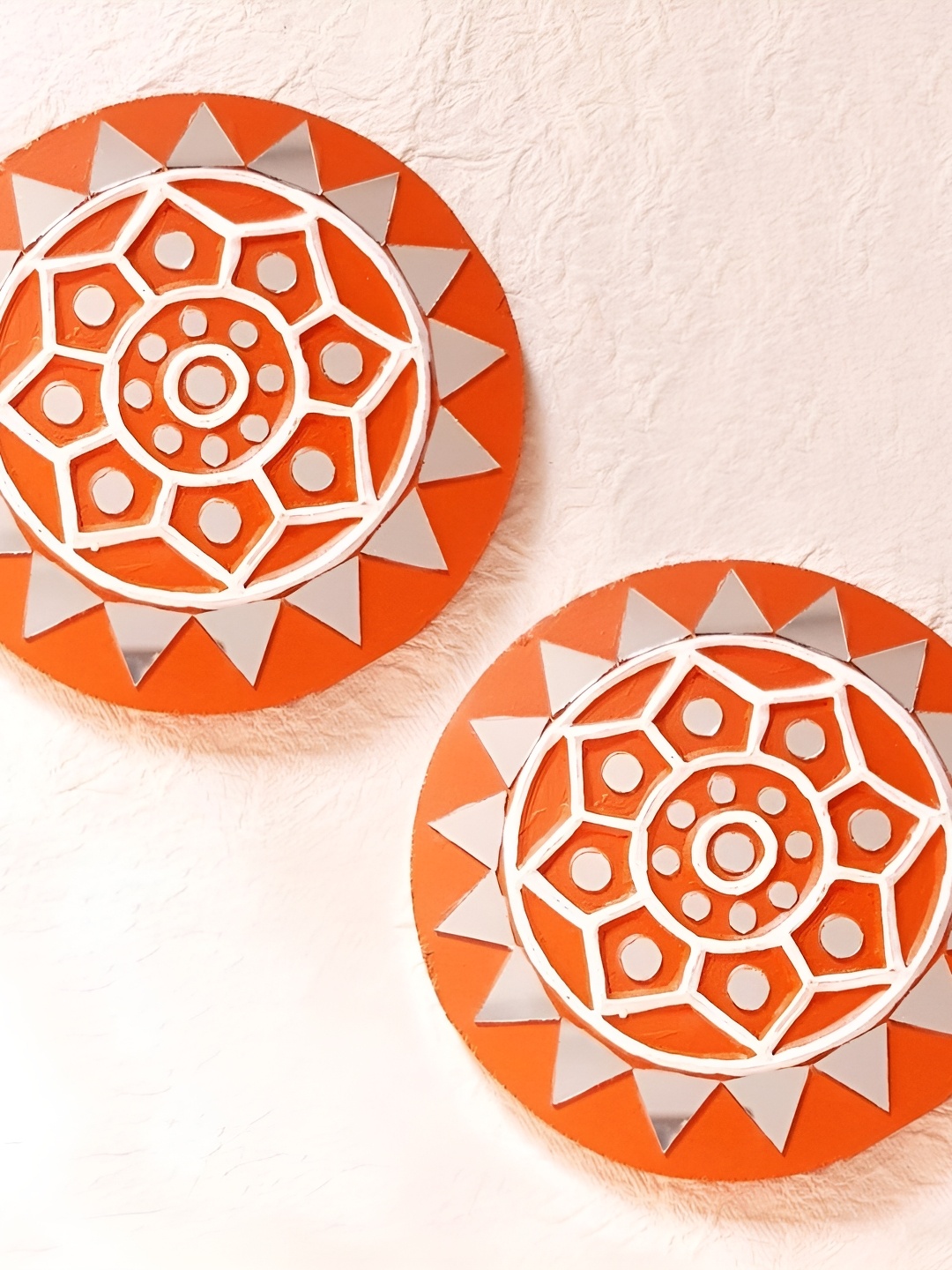 

Peepul Tree Orange-colored 2 Pieces Mud & Mirror Work Wall Hanging