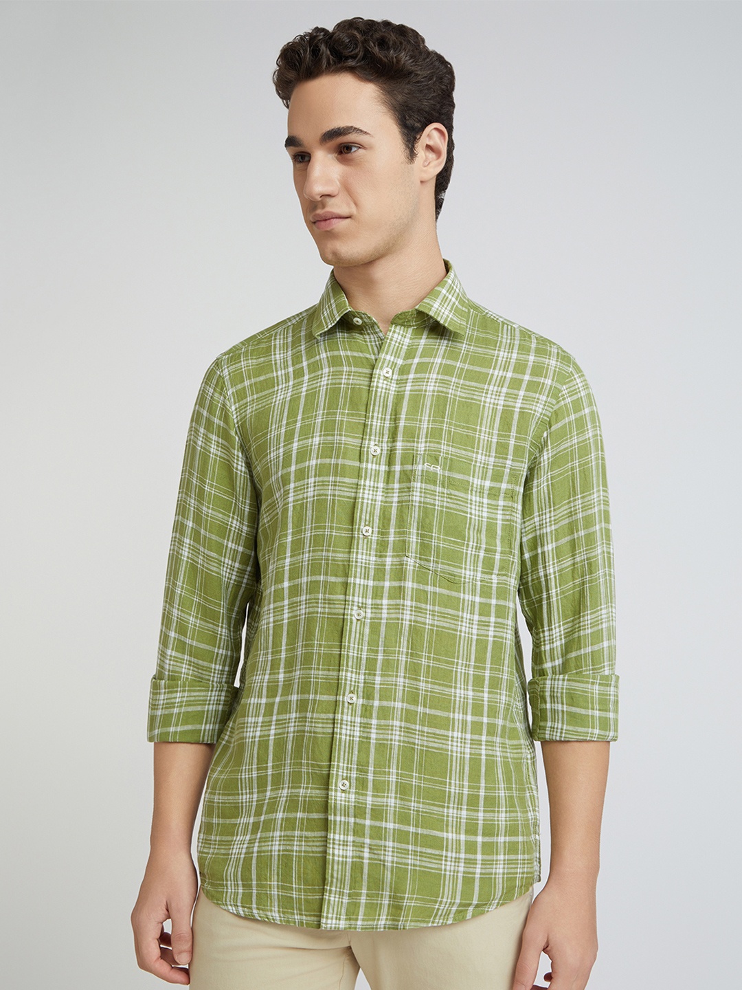 

ColorPlus Tartan Checked Linen Casual Shirt, Green