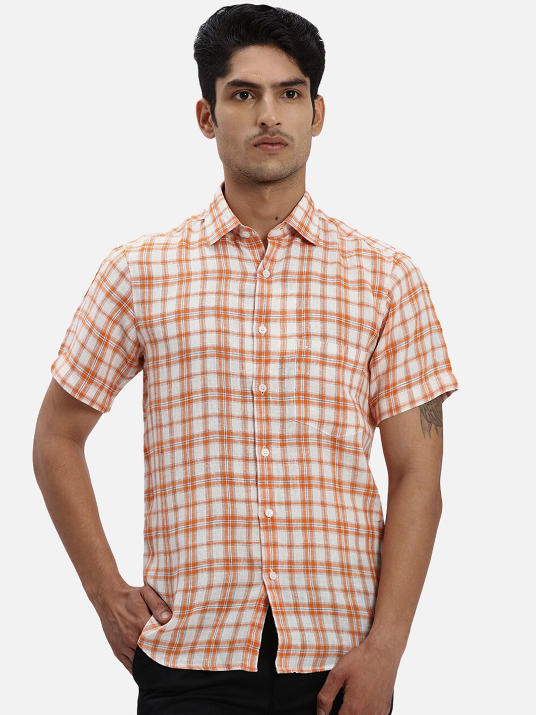 

ColorPlus Tartan Checks Linen Casual Shirt, Orange